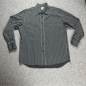 Lacoste Button Down Shirt Classic Fit Mens 45 Brown White Striped Long Sleeve